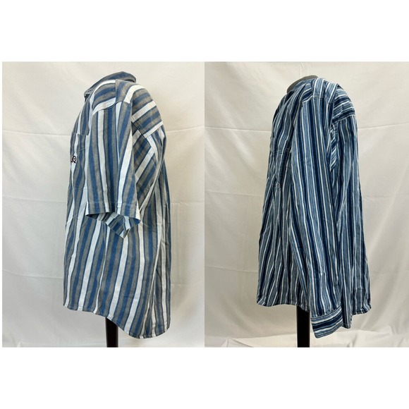 (2) Coliseum Jeans Shirt Mens XL Blue Stiped Cotton Short & Long Sleeve Y2K 90s - Picture 4 of 16